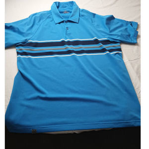 Under Armour Men Heat Gear Polo Shirt, Size XL Light Blue Striped